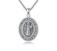 YAFEINI St Benedict Necklace 925 Sterling Silver Patron Saint Benedict Medal Pendant Amulet Protection Religious Jewellery Gifts for Women Men