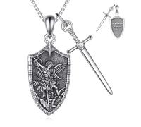 YAFEINI St. Michael Sword Shield Necklace for Men 925 Sterling Silver Oxidized Archangel Pendant Religious Protection Jewelry Gift