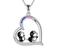 Yafeini Sterling Silver Heart Penguin Pendant Necklace - Cute Penguin Jewellery Gift for Women & Girls