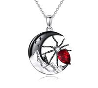 Yafeini Sterling Silver Ruby Spider Pendant Necklace - Gothic Jewellery Gift for Women