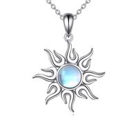 YAFEINI Sterling Silver Sun Moonstone Pendant Necklace - Sun Jewellery Gifts for Women & Men