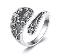 YAFEINI Sunflower Spoon Ring 925 Sterling Silver Vintage Adjustable Flower Spoon Thumb Ring Jewelry Gift for Women Mom