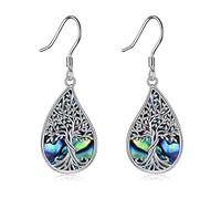 YAFEINI Teardrop Tree of Life Earrings Sterling Silver Tree of Life Abalone Shell Dangle Drop Earrings for Women Jewelry