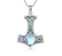 YAFEINI Thor Hammer Necklace Sterling Silver Mjolnir Celtic Moonstone Pendant Necklace Nordic Viking Jewellery Gifts for Women Girls