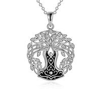 YAFEINI Thor Hammer Tree of Life Necklace for Men Women 925 Sterling Silver Norse Viking Jewellery