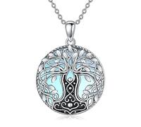 YAFEINI Thor Hammer Tree of Life Necklace for Men Women 925 Sterling Silver Norse Viking Jewellery (Moonstone Necklace)