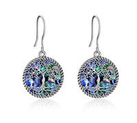 YAFEINI Tree of Life Earrings Sterling Silver Tree of Life Abalone Shell Dangle Drop Earrings for Women Jewelry