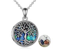 YAFEINI Tree of Life Locket Necklace 925 Sterling Silver Family Tree of Life Abalone/Moonstone/Blue Crystal/Black Onyx/Green Malachite/Mother of Pearl Locket Necklace Holds Pictures for Women Jewelry