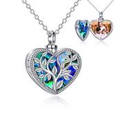 YAFEINI Tree of Life Locket Necklace 925 Sterling Silver Family Tree of Life Abalone/Moonstone/Blue Crystal/Black Onyx/Green Malachite/Mother of Pearl Locket Necklace Holds Pictures for Women Jewelry