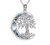 YAFEINI Tree of Life Necklace 925 Sterling Silver Abalone Shell Moon Celtic Knot Pendant Necklace Jewelry Gifts for Women