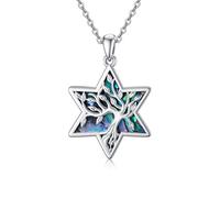 YAFEINI Tree of Life Necklace 925 Sterling Silver Abalone Shell Star of David Pendant Necklace for Women Jewelry