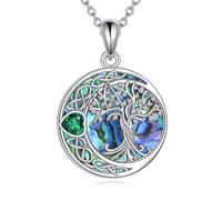 YAFEINI Tree of Life Necklace 925 Sterling Silver Moon Heart Abalone Shell Celtic Knot Pendant Necklace Jewelry Gifts for Women
