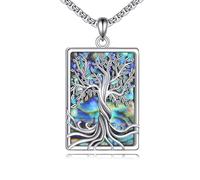 YAFEINI Tree of Life Necklace Jewellery for Men Sterling Silver Abalone Shell Family Tree of Life Pendant Gift for Women Girls (N-Rectangular tree of life necklace)
