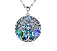 YAFEINI Triple Moon Goddess Necklace Sterling Silver Pentagram Pentacle Tree of Life Pendant Necklace Pagan Wiccan Magic Amulet Jewellery for Women Men (A-Abalone Triple Moon Necklace)