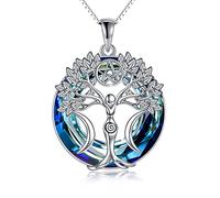 YAFEINI Triple Moon Goddess Necklace Sterling Silver Pentagram Pentacle Tree of Life Pendant Necklace Pagan Wiccan Magic Amulet Jewellery for Women Men (E-Crystal Triple Moon Necklace)