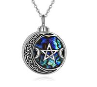 YAFEINI Triple Moon Goddess Urn Necklaces for Ashes Sterling Silver Abalone Shell Irish Celtic Knot Moon Cremation Jewellery for Ashes Memory Pendant Necklace for Women Men