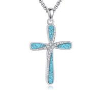 YAFEINI Turquoise Cross Necklace for Women Sterling Silver Cross Pendant Necklace Infinity Turquoise Jewelry Gifts for Women