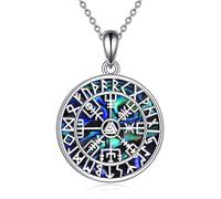 YAFEINI Viking Compass Necklace Norse Viking Amulet Necklace Nordic Vegvisir Rune Talisman Pendant Viking Jewelry Gifts for Men Women, Sterling Silver