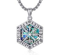 YAFEINI Viking Compass Necklace Sterling Silver Abalone Shell Compass Jewelry for Women Norse Vegvisir Pendant Gifts for Nordic Pagan