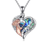 YAFEINI Wolf Jewelry Gifts Sterling Silver Love Heart Wolf and Girl Pendant Necklace I Love You to The Moon and Back Necklace Jewellery for Women Teens Girlfriend (Silver wolf necklace with Abalone)