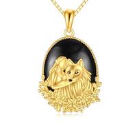 YAFEINI Wolf Necklace Sterling Silver Black Onyx Pendant Animal Necklace Animal Jewellry Gifts Woman (Wolf)