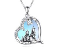 YAFEINI Wolf Pendant Necklace 925 Sterling Silver Mothers Daughter Necklace Love Heart Jewelry Gifts For Grandmother Mom Daughter Wife