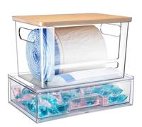 YAFFWA 2Pcs Trash Bag Holder Under Sink Stackable Storage, Extra Large Laundry Room Organization and Storage, Laundry Pod Organization with Lid, Garbage Bag Dispenser Roll Holder for Kitchen Cabinet