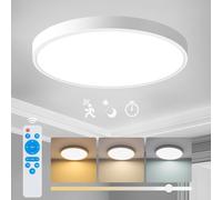Yafido 30CM Motion Sensor Indoor Ceiling Light Fitting with Remote, 24W 2400LM LED Round Modern Porch Lamp, IP44 Waterproof, Bathroom Kitchen Hallway Roof Stairway Garge, Warm/Natural/Cool White