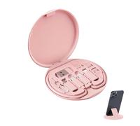 YAFIYGI 9 in 1 Cable Case USB Adapter Cable Conversion Storage Box USB Type C to Micro USB/Lightning/USB A Cable Data Transfer Tool Contains Sim Card Slot Tray Eject Pin Use as Phone Holder (Pink)