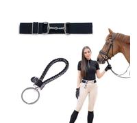 YAFIYGI Equestrian Belt 1.5-inch Stretchable Elastic Belt Bit Buckle with Surcingle Buckle Key Strap Classic Black for Horseback Riding Sports Women's Horse Riding Gear and Accessories (2 Pack)