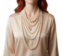 YAFIYGI Pearl Necklace, Multi Long Strand Layered Necklaces, Chunky Large White Faux Pearls Costume Jewelry, Vintage Multistrand Stacked Strands For Women, Flapper 1920s Style