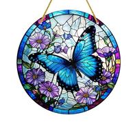 yafuidil Acrylic Stained Hanging - 1Pcs Blue Butterfly Theme Acrylic Window Hanging Acrylic Stained Panel Hanging Decor for Indoor Outdoor Decor, Garden Decoration or Housewarming Gift