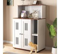 Yafylly Litter Box Enclosure for 2 Cats, Double Litter Box Enclosure with Scratch Mat, Hidden Cat Litter Boxes Furniture for Most Litter Boxes, White