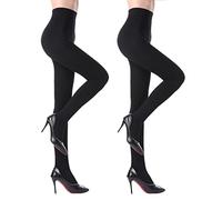 YAGAXI Fleece Lined Opaque Tights for Women - 2 Pairs 100D Warm Winter Pantyhose with Control Top(Black,M)