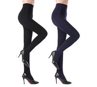YAGAXI Fleece Lined Opaque Tights for Women - 2 Pairs 100D Warm Winter Pantyhose with Control Top(Navy Blue,L)