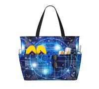 yagDAA Artificial Intelligence Brain Print Beach Bag Large Tote Bag With Multiple Pockets Pool Travel Vocation Beach Bags For Women