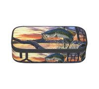 yagDAA Bass Fishing Wave Print Oxford Cloth Pencil Case Large Capacity Pencil Pouch Box Bag for College Work Travel
