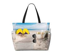 yagDAA Beach Scenery Print Beach Bag Large Tote Bag With Multiple Pockets Pool Travel Vocation Beach Bags For Women