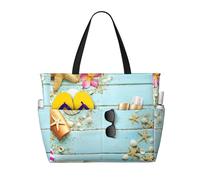 yagDAA Beach Theme Seashells Print Beach Bag Large Tote Bag With Multiple Pockets Pool Travel Vocation Beach Bags For Women