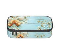 yagDAA Beach Theme Seashells Print Oxford Cloth Pencil Case Large Capacity Pencil Pouch Box Bag for College Work Travel