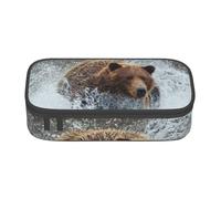 yagDAA Bear Running Print Oxford Cloth Pencil Case Large Capacity Pencil Pouch Box Bag for College Work Travel