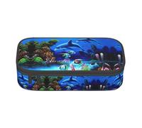 yagDAA Beautiful Underwater World Dolphins Coral Print Oxford Cloth Pencil Case Large Capacity Pencil Pouch Box Bag for College Work Travel