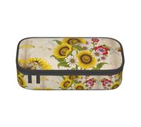 yagDAA Bees Sunflowers Daisy Rose Flowers Print Oxford Cloth Pencil Case Large Capacity Pencil Pouch Box Bag for College Work Travel