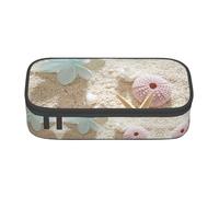 yagDAA Blue Zen Flower with Starfishes On Beach Print Oxford Cloth Pencil Case Large Capacity Pencil Pouch Box Bag for College Work Travel