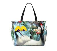 yagDAA Chinese Crane Bird Peach Tree Print Beach Bag Large Tote Bag With Multiple Pockets Pool Travel Vocation Beach Bags For Women