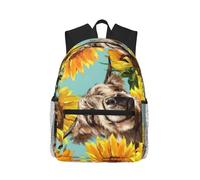 yagDAA Cow With Sunflowers In Blue Print Casual Laptop Backpack For Men Women Large Capacity Business Work Travel College Daypack