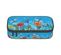 yagDAA Dragonfly and Flower Print Oxford Cloth Pencil Case Large Capacity Pencil Pouch Box Bag for College Work Travel