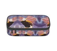 yagDAA Eagle with USA Flag Print Oxford Cloth Pencil Case Large Capacity Pencil Pouch Box Bag for College Work Travel