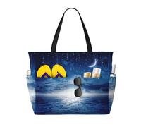 yagDAA Falling Star Moon Print Beach Bag Large Tote Bag With Multiple Pockets Pool Travel Vocation Beach Bags For Women