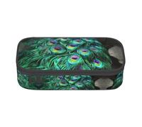 yagDAA Green Peacock Feather Print Oxford Cloth Pencil Case Large Capacity Pencil Pouch Box Bag for College Work Travel